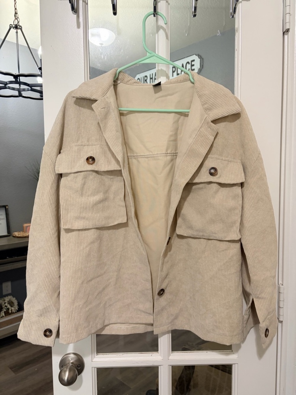 SHEIN Beige Corduroy Button Shacket